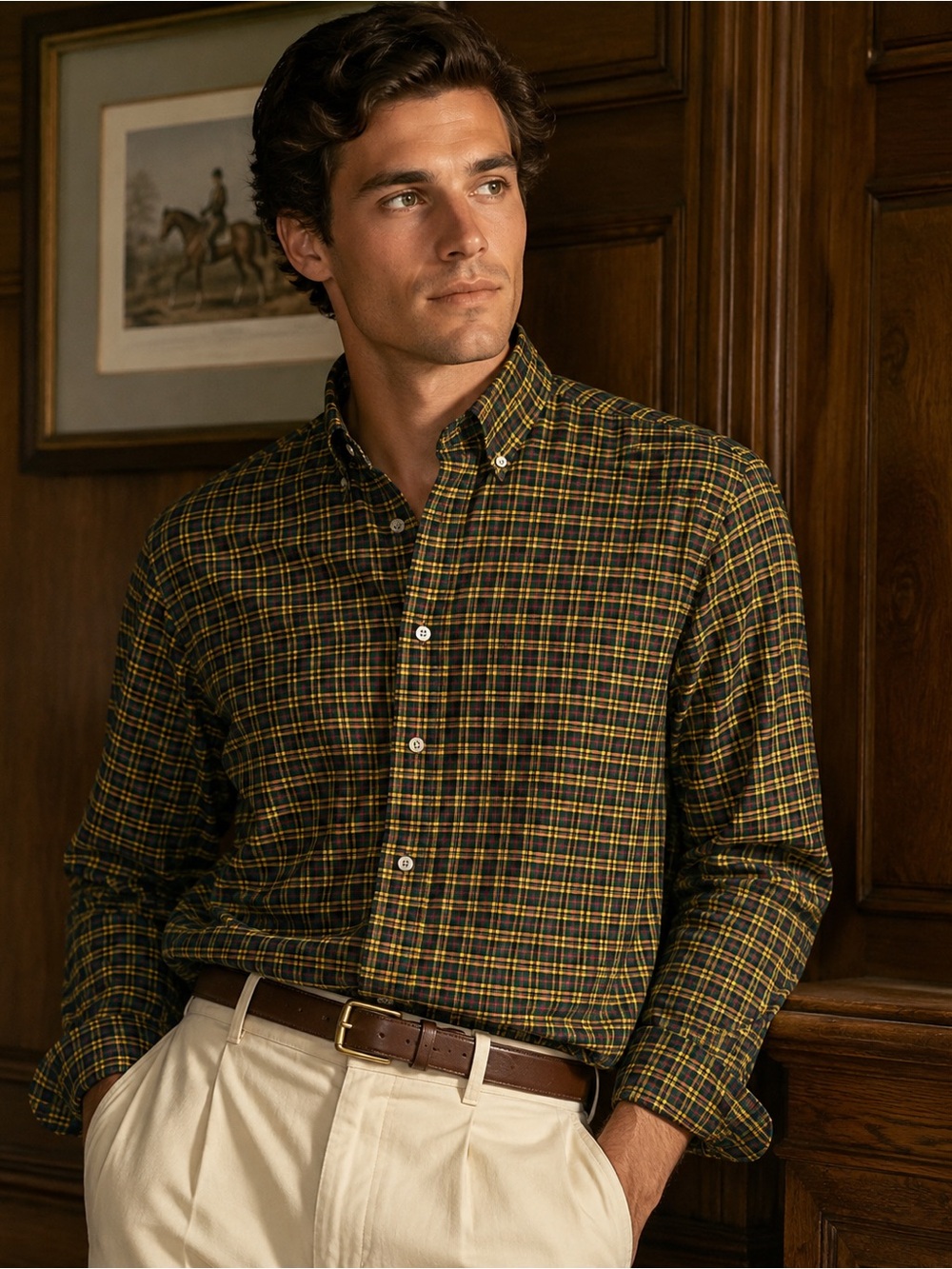 1990’s vintage made in Hong Kong Ralph Lauren Brown & Yellow Plaid Button-Down